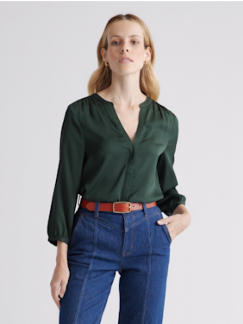 Quince Washable Stretch Silk Pleat Back Blouse
